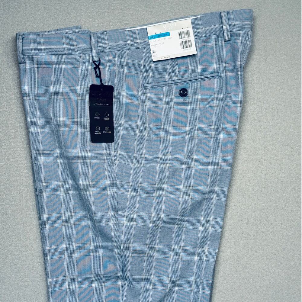 Alfani Men's Slim-Fit Plaid Suit Pants, Blue 36x32 $135